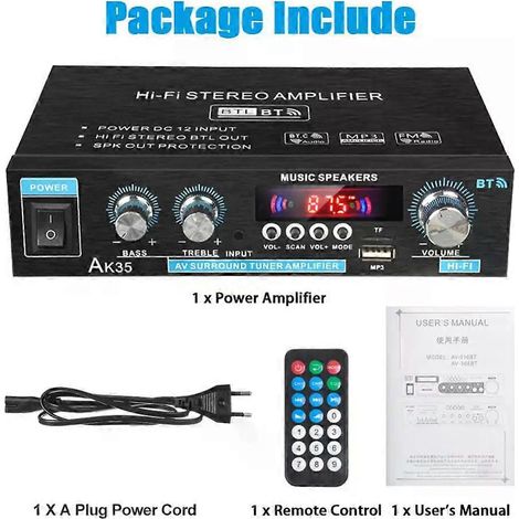 HONORNIC - Amplificateur numérique domestique 380 800 W, audio 110-240 V, amplificateur de puissance audio avec basses, Hi-Fi, FM, musique automobile, haut-parleurs subwoofer