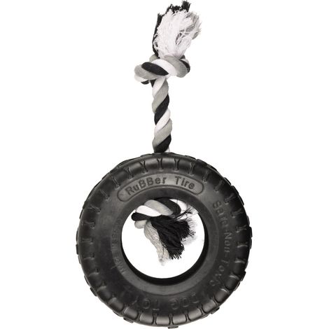 jouet caoutchouc gladiator pneu et corde 20 cm noir pour chien - Flamingo