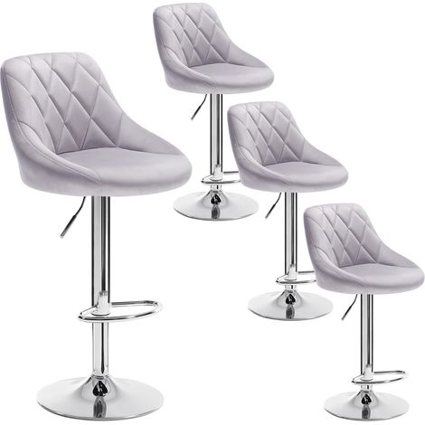 Lot de 4 Tabourets de Bar WOLTU, Tabourets Rotatif et réglable, en Acier chromé et Velours, Gris Clair (1/5)