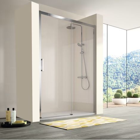 KASSANDRA S400 Mampara Frontal Ducha Corredera Plata Transparente - Medida: 96-101 cm - ref: CU1021616S195096 (1/2)