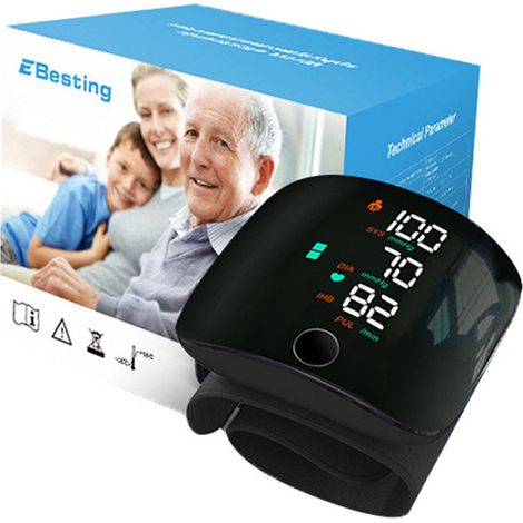 Blutdruckmessgerät für Zuhause – Medizinisches Oberarm-Blutdruckmessgerät – Pulsmessung – Große Manschette für Erwachsene – LCD-Anzeige – Schwarz