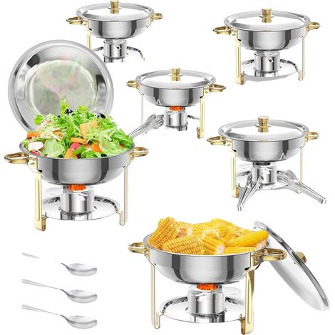 Ensemble de plats à réchaud, construction en acier inoxydable, contrôle de la température, 6pcs (1/2)