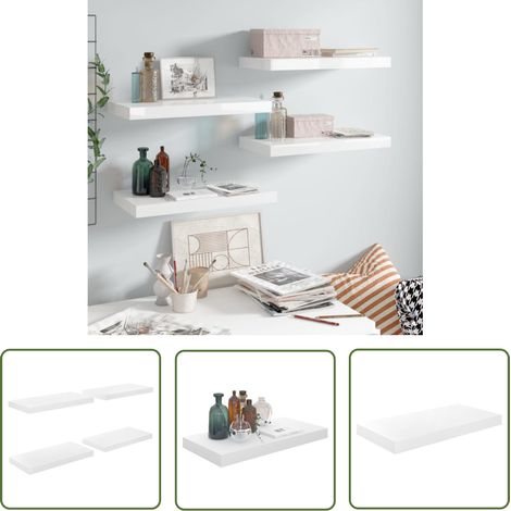 The Living Store Schweberegale 4 Stk. Hochglanz-Weiß 50x23x3,8 cm MDF - Schweberegale - Wandregale - Regalset - Wohnwandgestaltung - Dekorationsideen (1/5)
