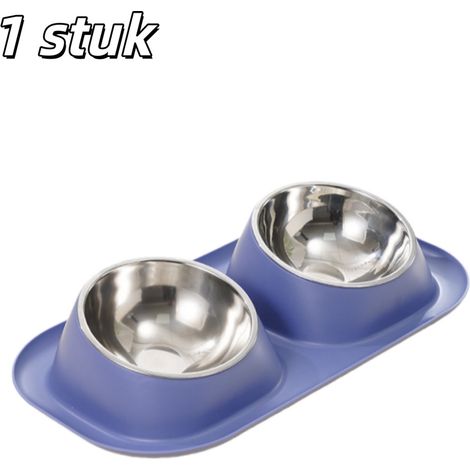 Gamelle double pour chiens et chats en acier inoxydable avec support anti fuite couleur bleue (1/5)
