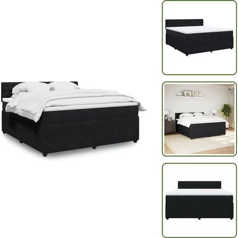 Colchón terciopelo - vidaXL Cama box spring con colchón terciopelo negro 180x200 cm - Cama con cabecero