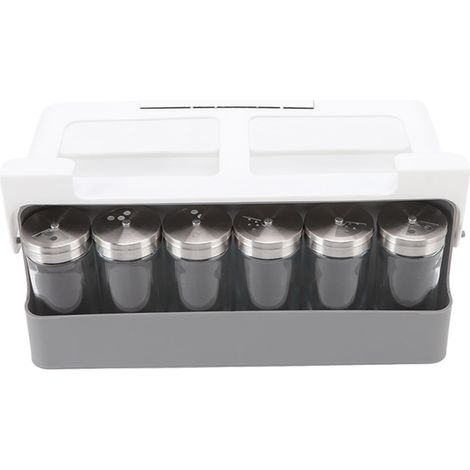 Étagère sous étagère avec 6 compartiments coulissants pour flacons d'épices, sans perçage, supporte 7 pots, rangement sous plan de travail. (1/5)