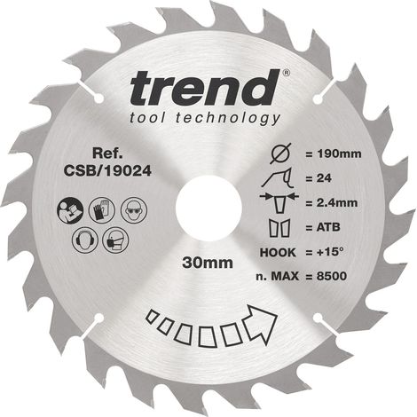 Lame scie circulaire bois 190 mm, 30 mm alésage, 24 dents TCT (1/5)