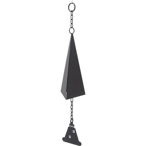 Carillon éolien triangulaire suspendu, cloche décorative de cour, en fer peint en noir avec anneau de suspension (1/5)