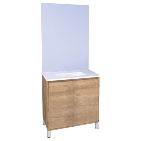 ONDEE - Mueble de baño suspendido BELIS + Espejo - Entregado montado - Fabricado en Europa - Ancho:  80cm - Acabado: madera