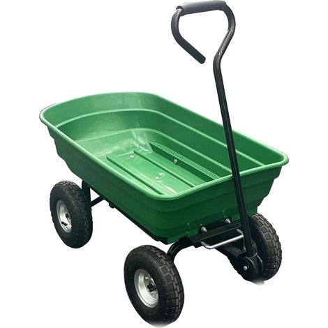 Chariot de jardin, conception robuste, déchargement rapide, Vert (1/2)