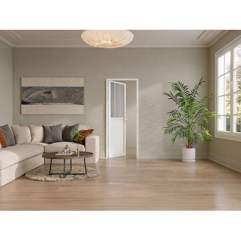 Blocco porta reversibile in Alluminio e Vetro temperato Smerigliato stile atelier - H204 x L93 cm - Bianco - ERMELO (1/2)