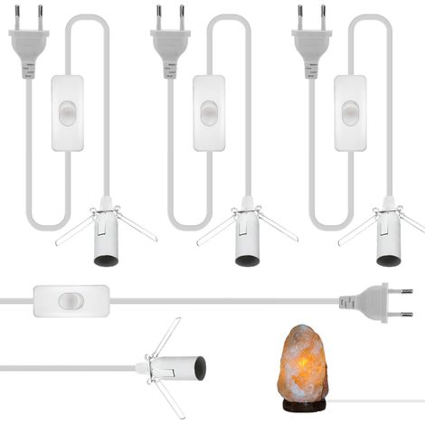 Lot de 4 câbles avec interrupteur et prise européenne, douille E14 pour lampe de sel avec câble de 1,8 m, adaptateur de prise, support de lampe pour cuisine, bureau, salon, chambre d'enfant (blanc (1/5)