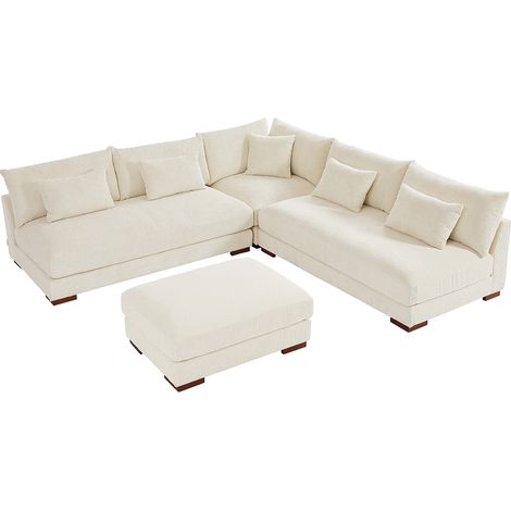 Divano angolare reversibile e pouf in Velluto a coste Beige - SPERONE di PASCAL MORABITO (1/5)