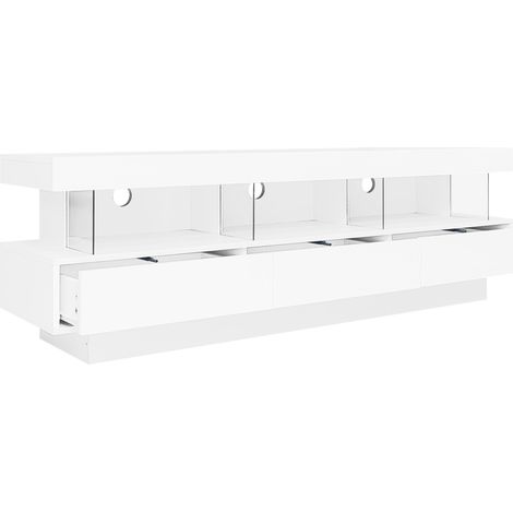 Mobile TV bianco lucido 160 x 38 x 50,5 cm con LED e 3 vani in vetro (1/5)
