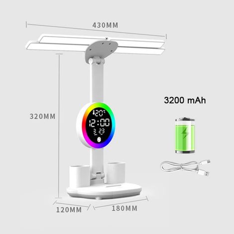 Lampe de bureau rechargeable (modèle horloge rechargeable 3200 mAh), lampe de lecture avec affichage LED de l'heure (1/5)