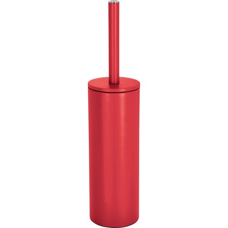 Brosse WC avec Support Acier - Modèle Akira - tête Interchangeable et d'un Pot en Acier Solide - avec Récipient hygiénique - Brosse Toilette fermée - à Poser - Rouge Mat - 40 x 9.5 x 9.5 cm (1/2)