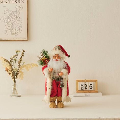 Babbo Natale Artigianale 45 cm – Statua in Tessuto e Plastica, Design Tradizionale con Camicia a Quadri – Decorazione Natalizia Elegante per Interni, Tavolo e Eventi Festivi (1/4)