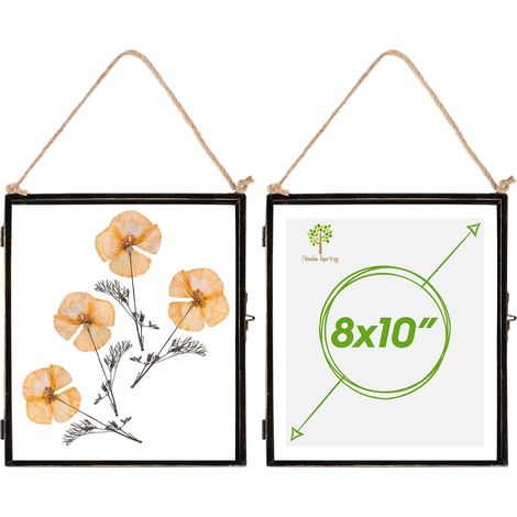Lot de 2 cadres photo muraux métalliques gris verre flottant style vintage 20x25 cm, décoration murale pour photos souvenirs avec passe‑partout interchangeable (1/4)