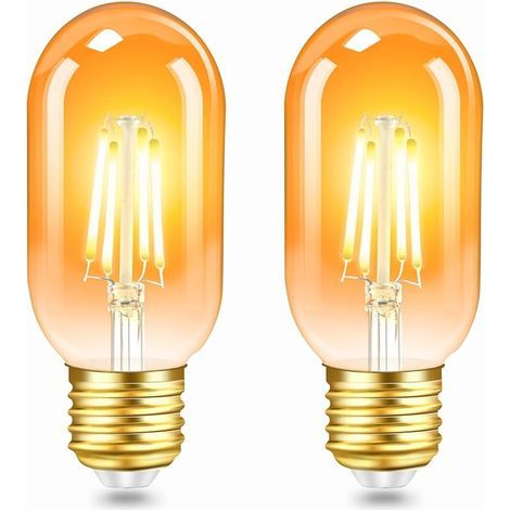 Lot de 2 Vintage Edison Ampoule E27 LED 4W,Verre Ambré,Blanc Chaud 2200K,Équivalent 40W Incandescence,400LM,AC 220V,Non Dimmable,T45 Filament Rétro Lampe,Décorative Maison,Bars,Café (1/5)