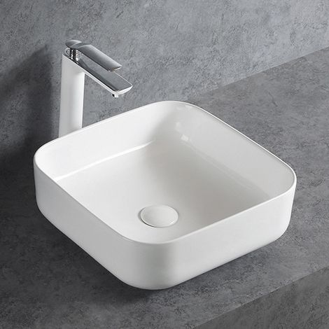 BERNSTEIN - Lave-mains à poser en céramique sanitaire KW6134 - 38,5 x 38,5 x 13,5 cm - Couleur en option Blanc brillant, Avec couvercle chromé