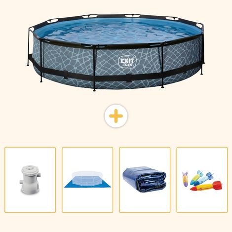 Exit-toys Piscine Exit Ronde - Effet Pierre - 360x76 cm - 5-pièces S220 (1/5)