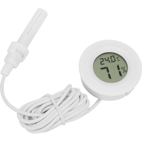 Termómetro e Higrómetro Digital con Sonda Externa 1,5m, Pantalla LCD Compacta Blanca, Medición -50 a 70°C – Ideal para Bodega y Nevera (1/5)