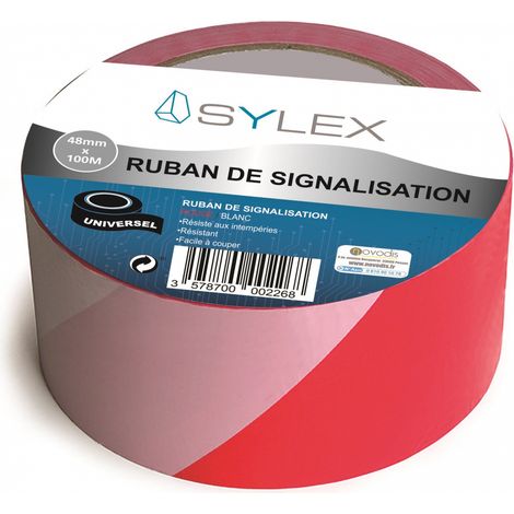 Ruban de signalisation 48mm x 100m blanc et rouge