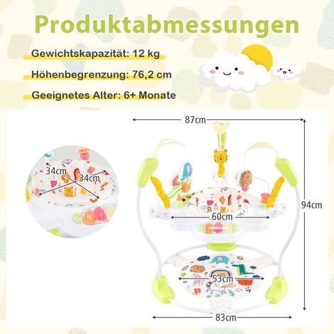 Centre d'activités bébé jaune avec siège rotatif à 360 , 3 hauteurs réglables et jouets musicaux pour maison et salle de jeux (1/5)