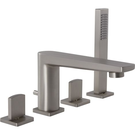Milano Hunston Four Tap Hole Bath Shower Mixer Tap with Hand Shower Handset - Brushed Nickel (1/4)