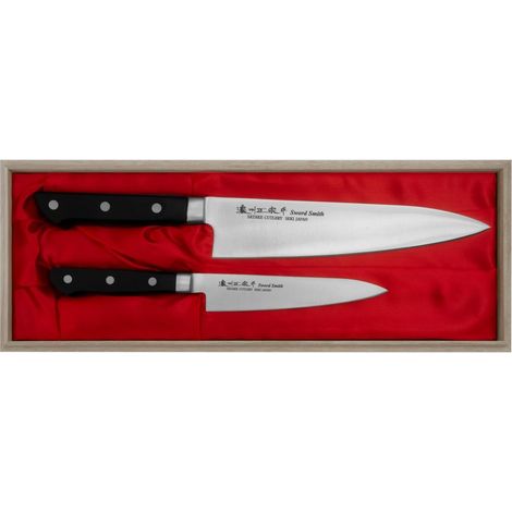 Set di coltelli Satake Satoru da 21 cm e 13,5 cm in scatola.