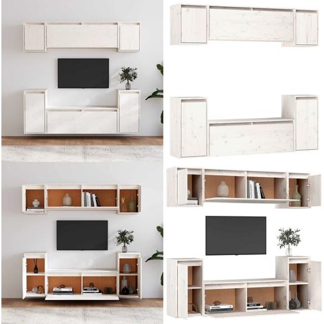 Meubles TV 6 pcs Blanc Bois massif de pin - Meuble Tv - Meuble Suspendu - Rangement Mural - Bibliothèque Murale - Décoration Murale - Home & Living (1/5)