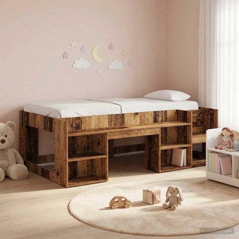 vidaXL Cadre de lit pour enfants avec rangement Bois ancien (1/5)