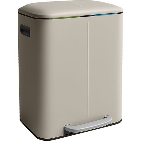 Poubelle Relaxdays, 2 compartiments, 20 l, seaux amovibles, fermeture douce, métal, tri des déchets cuisine, beige (1/5)