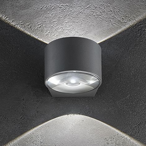 Lens Lampada da parete a LED biemissione in alluminio pressofuso Grigio Scuro 12W IP65 per illuminazione esterna e interna 7.6x10.5x12 cm