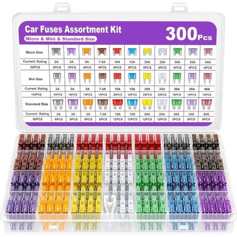 300 PCS Fusible Auto, Fusibles pour Voiture, Boite Fusible 12v, 2A-40A, Approprié pour Voitures, Camions