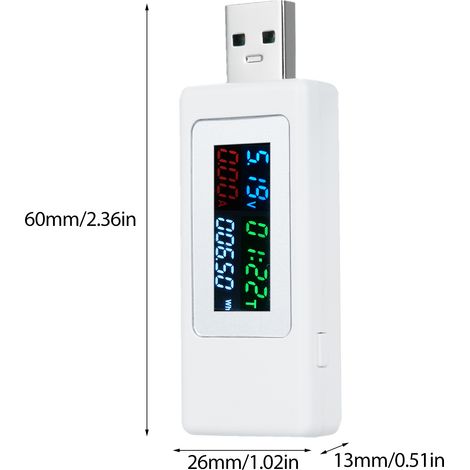 Testeur USB, voltmètre, ampèremètre, multimètre, voltmètre LCD, outil de charge rapide et sécurisée (4-30 V, 0-6,5 A, 0-195 W) avec écran LCD. Compatible avec les câbles de charge et les batteries.