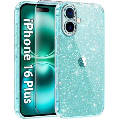 Custodia per iPhone 16 Plus in silicone glitterato trasparente + vetro protettivo (1/5)