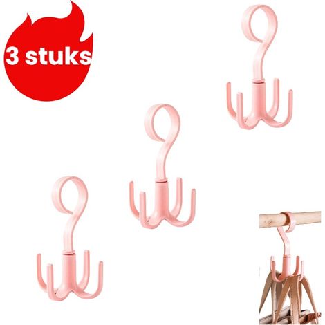 3-delige multifunctionele draaibare haak met vier klauwen - garderobekast - deurhanger/tassenhaak - roze (1/5)