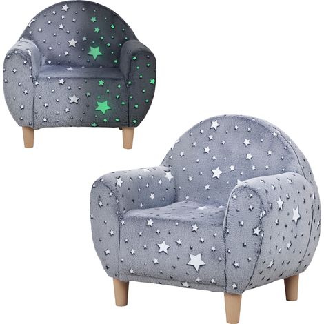 Canapé pour enfants - AIYAPLAY - hosphorescent - design étoilé - pour garçons et filles - tissu velours - 55 x 40 x 55 cm - gris