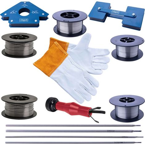Scheppach Schweißer-Set, Schweißmagnet, Elektroden-Set, Handschuhe, Fülldraht (1/5)