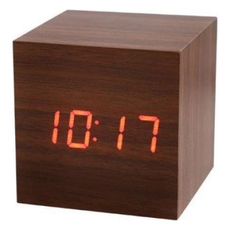 1 Horloge en bois, LED rouge, activation vocale, format 12/24h, alarme progressive, décoration intérieur (1/4)