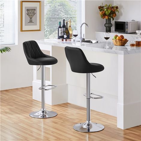 Homevive Juego de 2 Taburetes de Bar de Altura Ajustable 86-107,5 cm Sillas de Bar Asiento Giratorio Reposapiés Cuadrado Estructura de Metal Galvanizado Negro