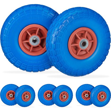 Set of 8 Relaxdays Wheelbarrow Tyres, Puncture-Proof Solid Rubber, 4.1/3.5-4, 16 mm Axle, Spare Wheel, Blue/Red
