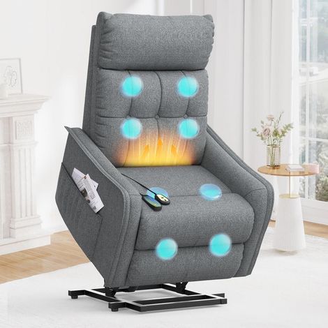 Relaxsessel mit Aufstehhilfe, Massage & Heizung, elektrisch verstellbar, Grau (1/5)