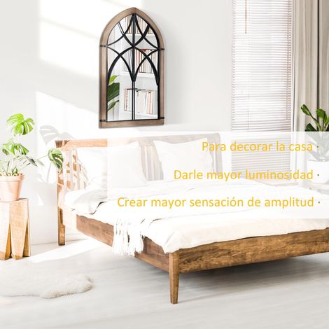 Miroir mural décoratif en bois 93 x 60 cm, style vintage, avec 2 crochets, idéal pour salon, chambre, salle à manger ou entrée (marron). (1/5)
