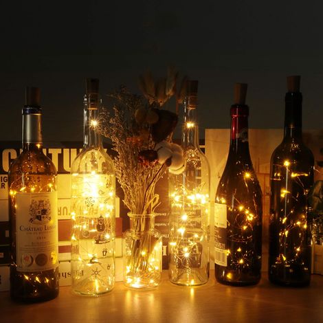 [12 Pièces] Guirlande Lumineuse Boîteille LED, 2m 20 LED Boîteille Lumières Étanche Flexible Fil de Cuivre Décoration pour Halloween Fête de Noël Mariage Jardin Pelouse Blanc Chaud-Fei Yu (1/5)