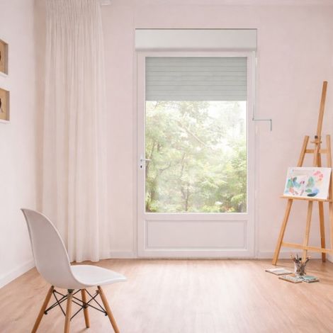 Porte Fenêtre PVC blanc 1 vantail hors tout H 229 x L 86 cm ouverture française volet roulant manivelle pose en neuf tirant gauche