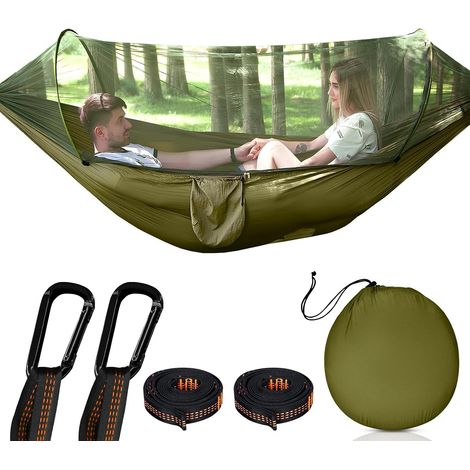 Hamac de Camping Ultra-léger Hamac en Filet Anti-moustiques, Capacité de Charge de 300 kg, Nylon de Parachute Respirant à séchage Rapide, Hamac de Voyage Facile à Installer, 290 x 140 cm (1/5)