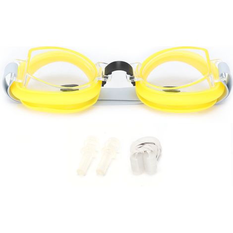 Lunettes de natation enfant avec bouchons d'oreilles et pince-nez réglables, jaune, kit complet pour piscine.