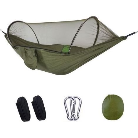 Hamac ultraléger avec moustiquaire, capacité de charge de 300 kg Hamac suspendu avec support respirant Nylon parachute à séchage rapide pour l'extérieur, le camping, la randonnée, le jardin et la ra (1/4)